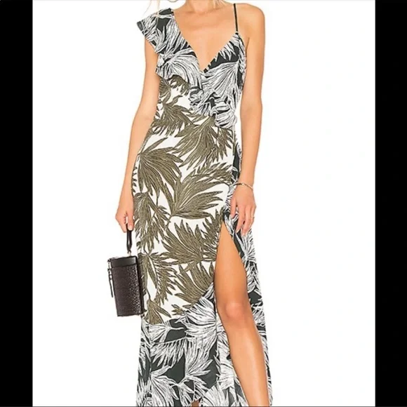 1. State | Dresses | State White And Green Leaf Print Maxi Wrap Around Dress  Sz S | Poshmark